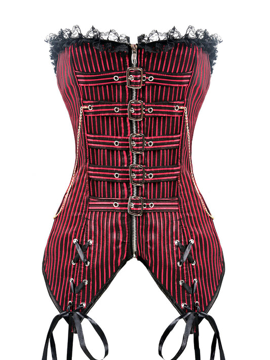 Corset à ourlet irrégulier à rayures Steampunk 