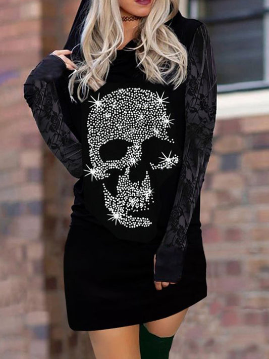 Punk Shiny Skull Damen Kapuzenkleid 