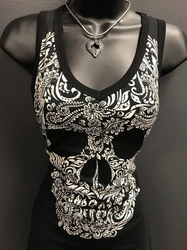 Sexy Round Neck Skull Printed Vest