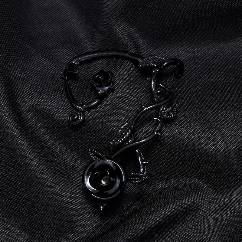 Gothic Punk Leaf Rose Ear Clips