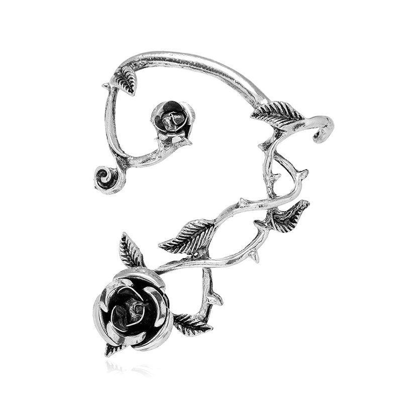 Gothic Punk Leaf Rose Ear Clips