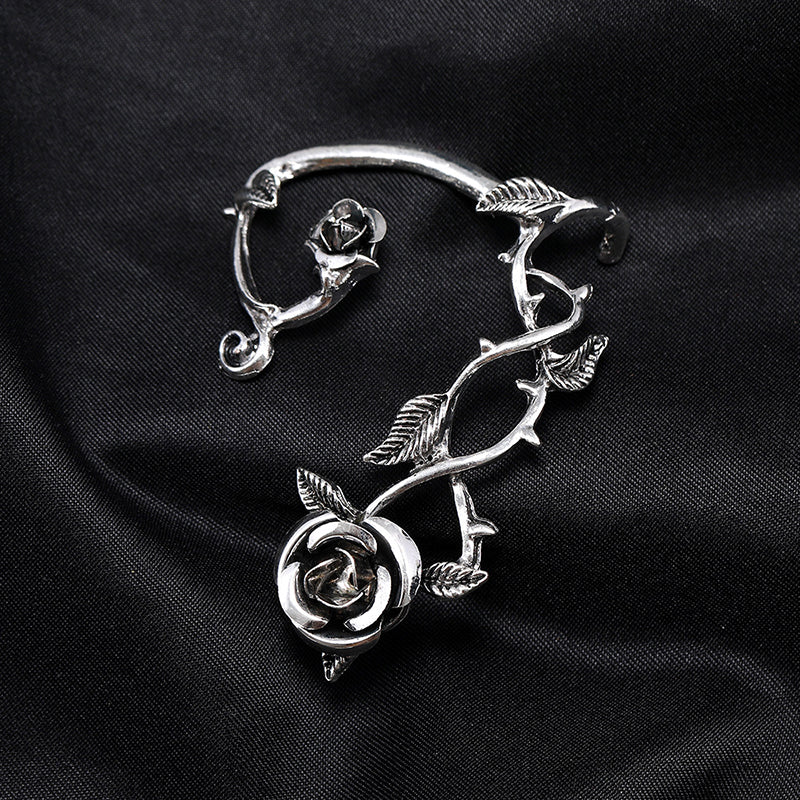 Gothic Punk Leaf Rose Ear Clips