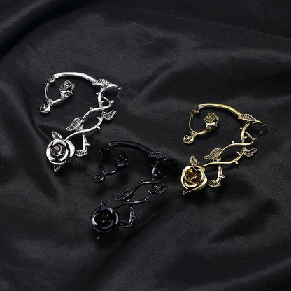 Gothic Punk Leaf Rose Ear Clips