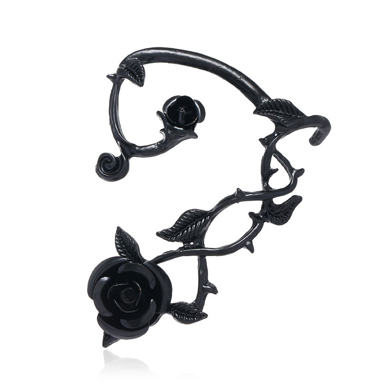 Gothic Punk Leaf Rose Ear Clips