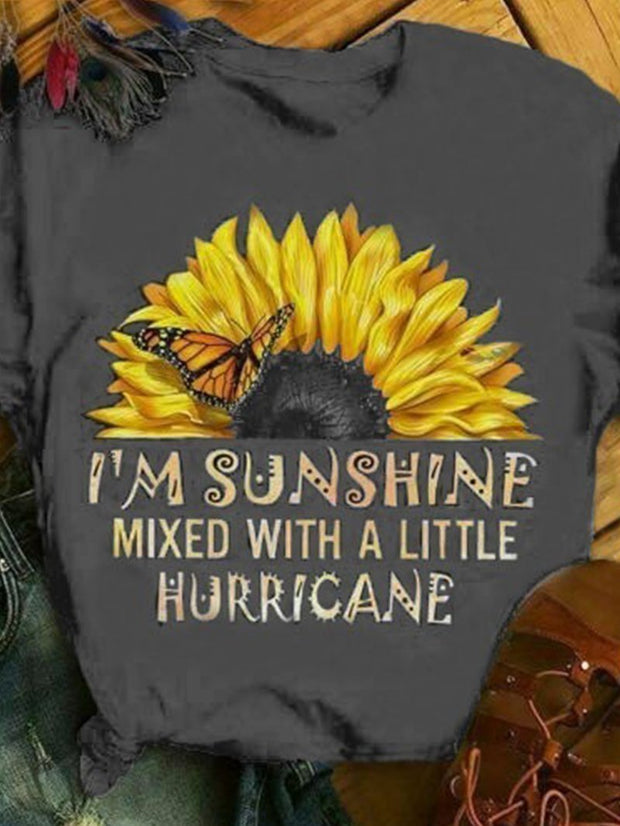 Modisches kurzärmliges T-Shirt mit Sonnenblumen-Print 
