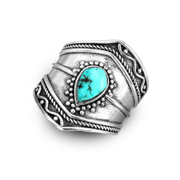 Boho Turquoise Irregular Metal Ring