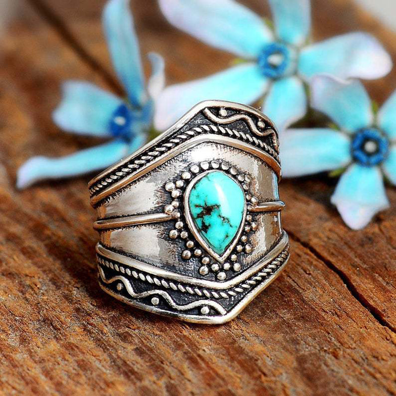 Boho Turquoise Irregular Metal Ring