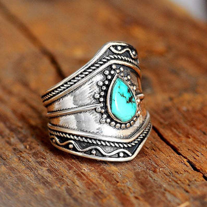 Boho Turquoise Irregular Metal Ring