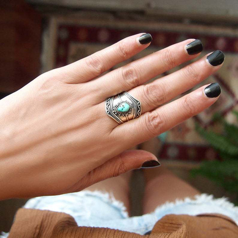 Boho Turquoise Irregular Metal Ring