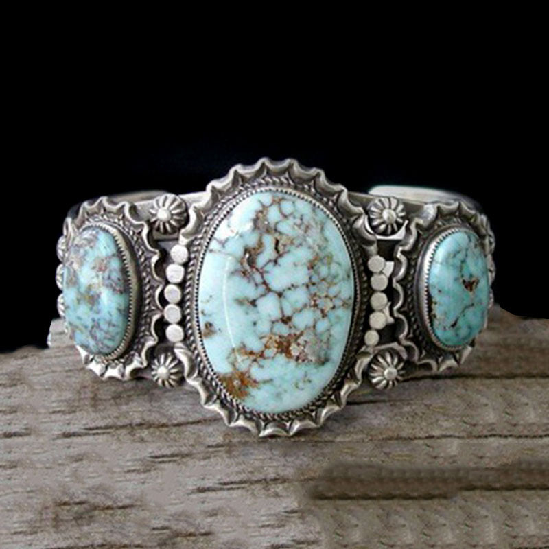 Bague Turquoise de Style Ethnique, Bague Rétro pour Hommes et Femmes 