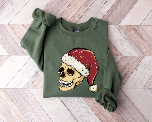 Christmas Skull Printed Fleece Sweatshirt