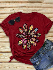Floral Printed Short-sleeved Round Neck T-shirt