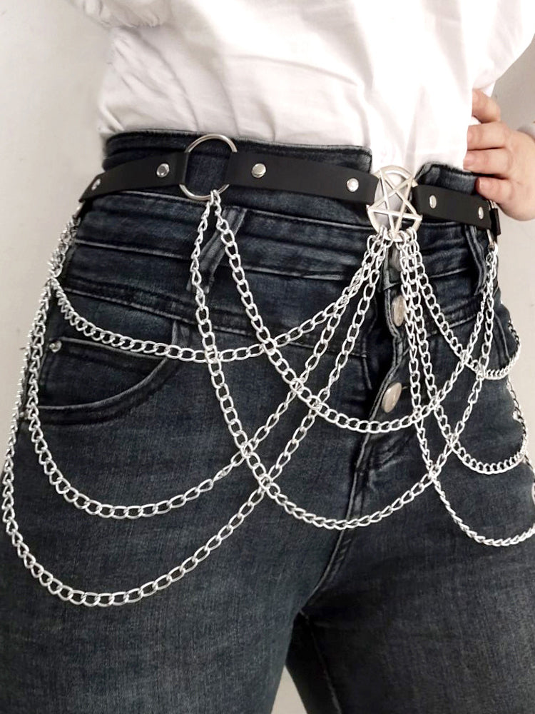 Five-Pointed Star Chain Tassel Belt