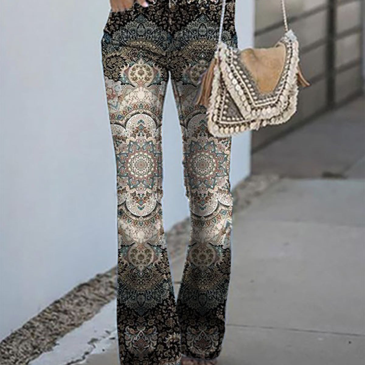 Boho Vintage Print Flared Pants