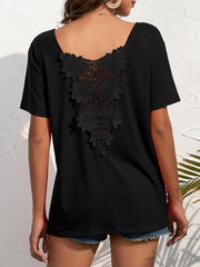 Cutout Lace Panel V-Neck Short Sleeve T-Shirt