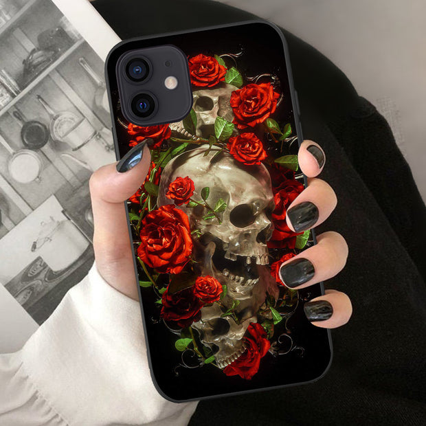 iPhone Handyhülle mit Rosen Totenkopf Aufdruck 