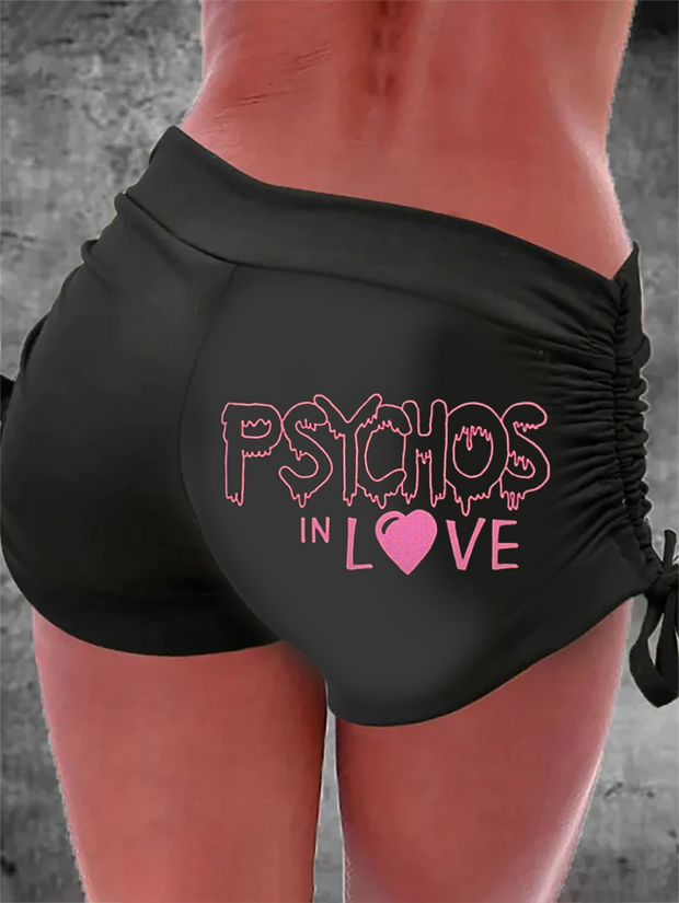 Psychos In Love Print Casual Shorts