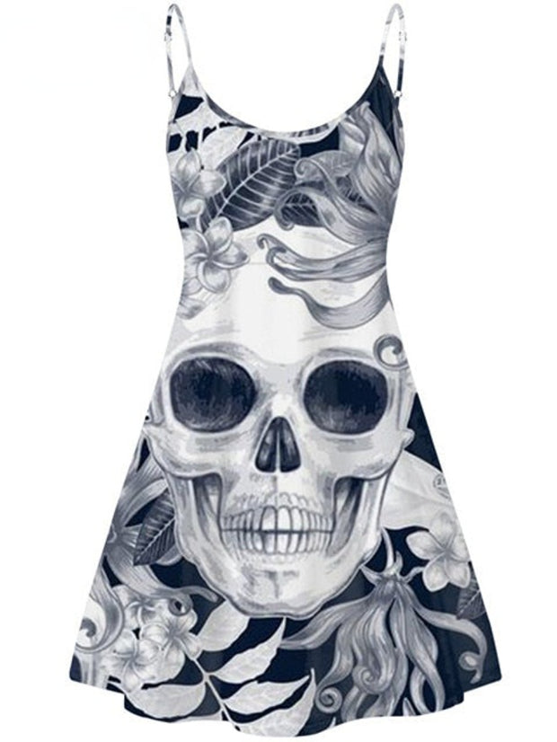 Casual Skull Printed Slip Dress