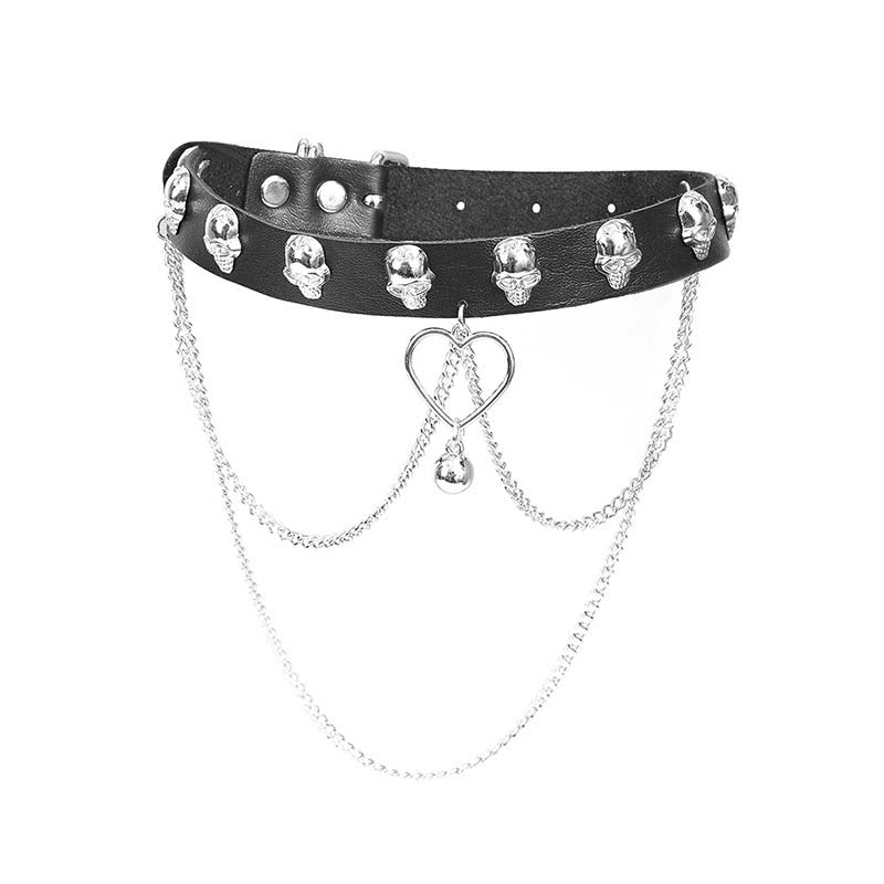 Gothic Skulls Chain Leather Choker