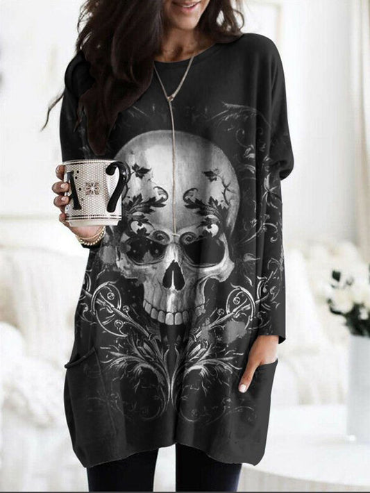 Modisches T-Shirt mit Totenkopf- und Gothic-Aufdruck 