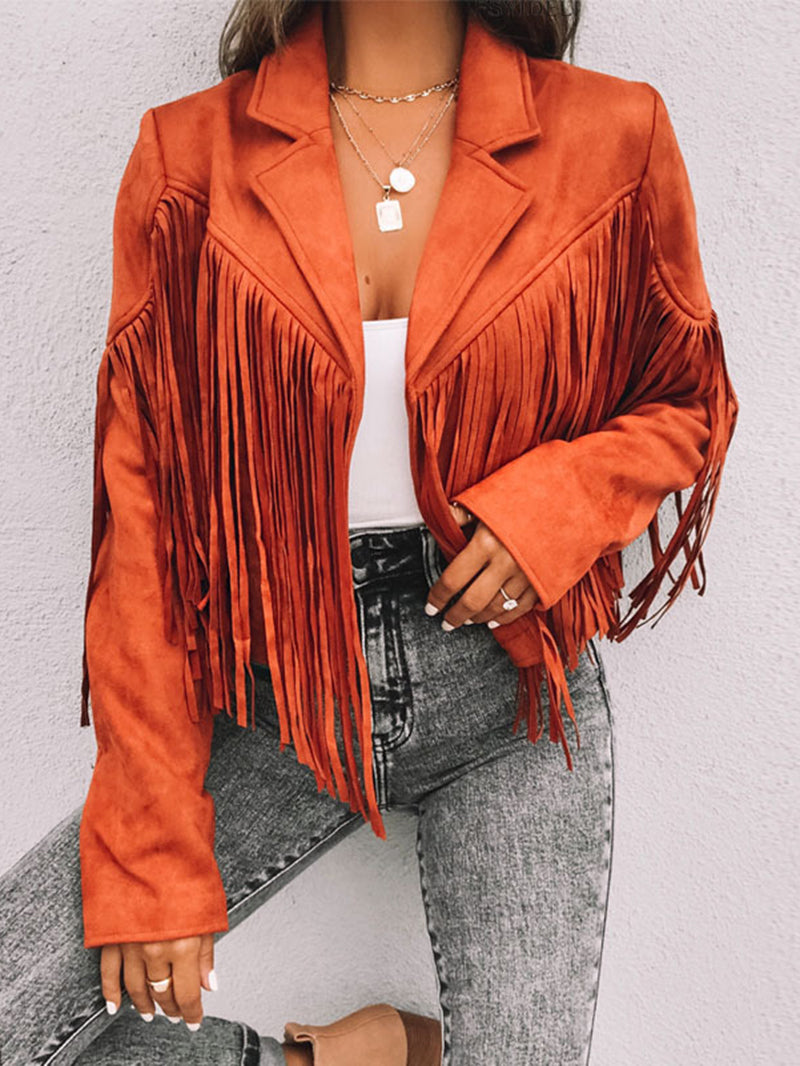 Punk Faux Suede Fringe Lapel Jacket