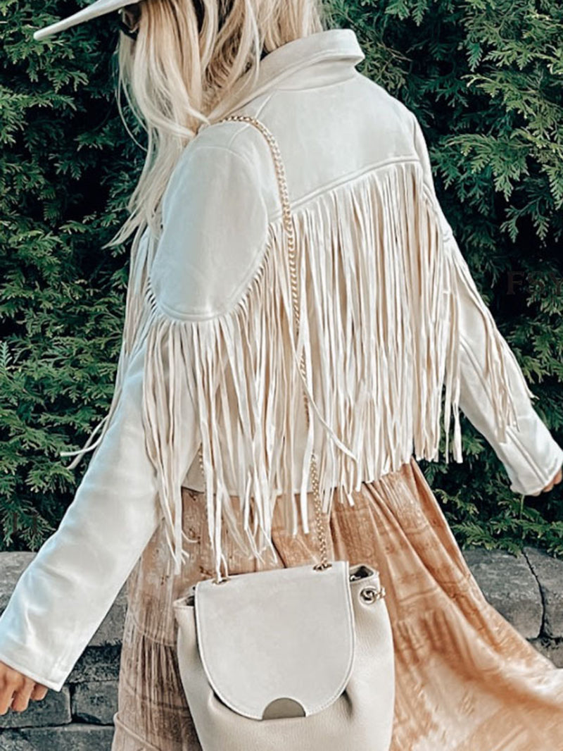 Punk Faux Suede Fringe Lapel Jacket