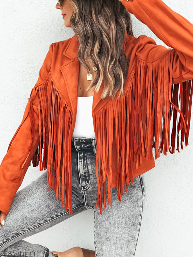 Punk Faux Suede Fringe Lapel Jacket