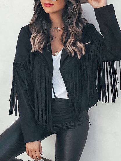 Punk Faux Suede Fringe Lapel Jacket