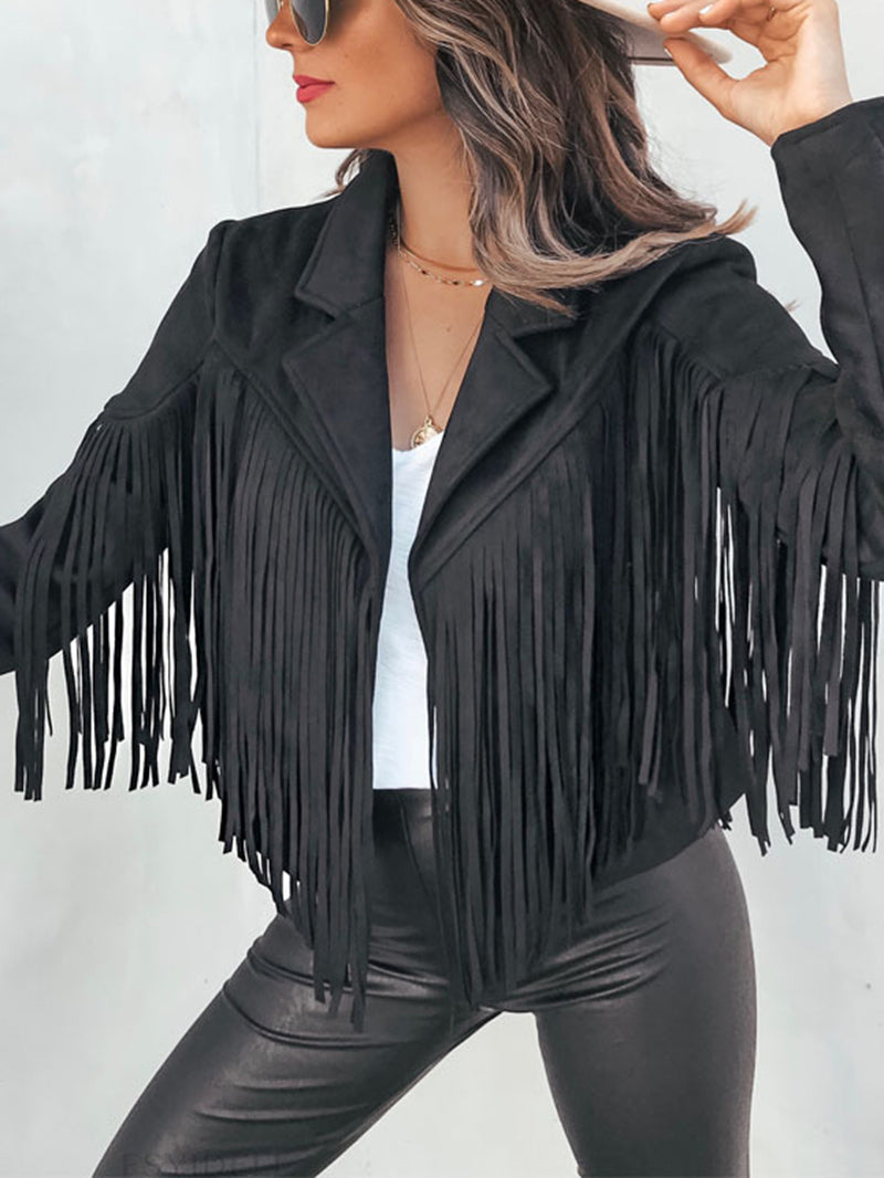 Punk Faux Suede Fringe Lapel Jacket