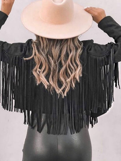 Punk Faux Suede Fringe Lapel Jacket