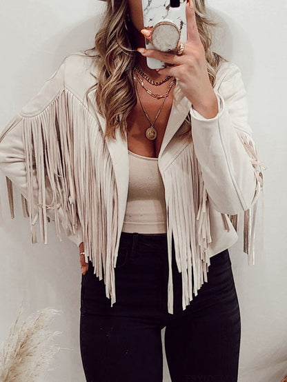 Punk Faux Suede Fringe Lapel Jacket