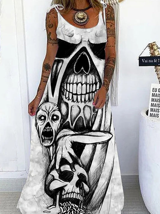 Robe caraco ample à lacets et imprimé tête de mort punk