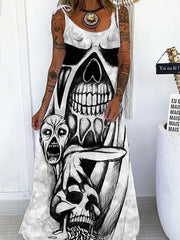Lockeres Camisole-Kleid mit Punk-Totenkopf-Print und Schnürung