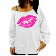 Sexy off-the-Shoulder Lip Printings off-Shoulder Sweater