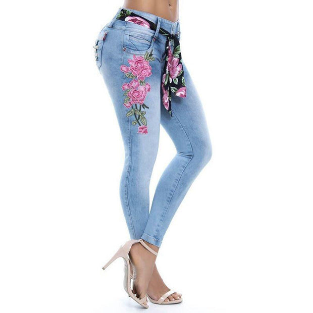 Women's Flower Embroidered High Waist Jeans