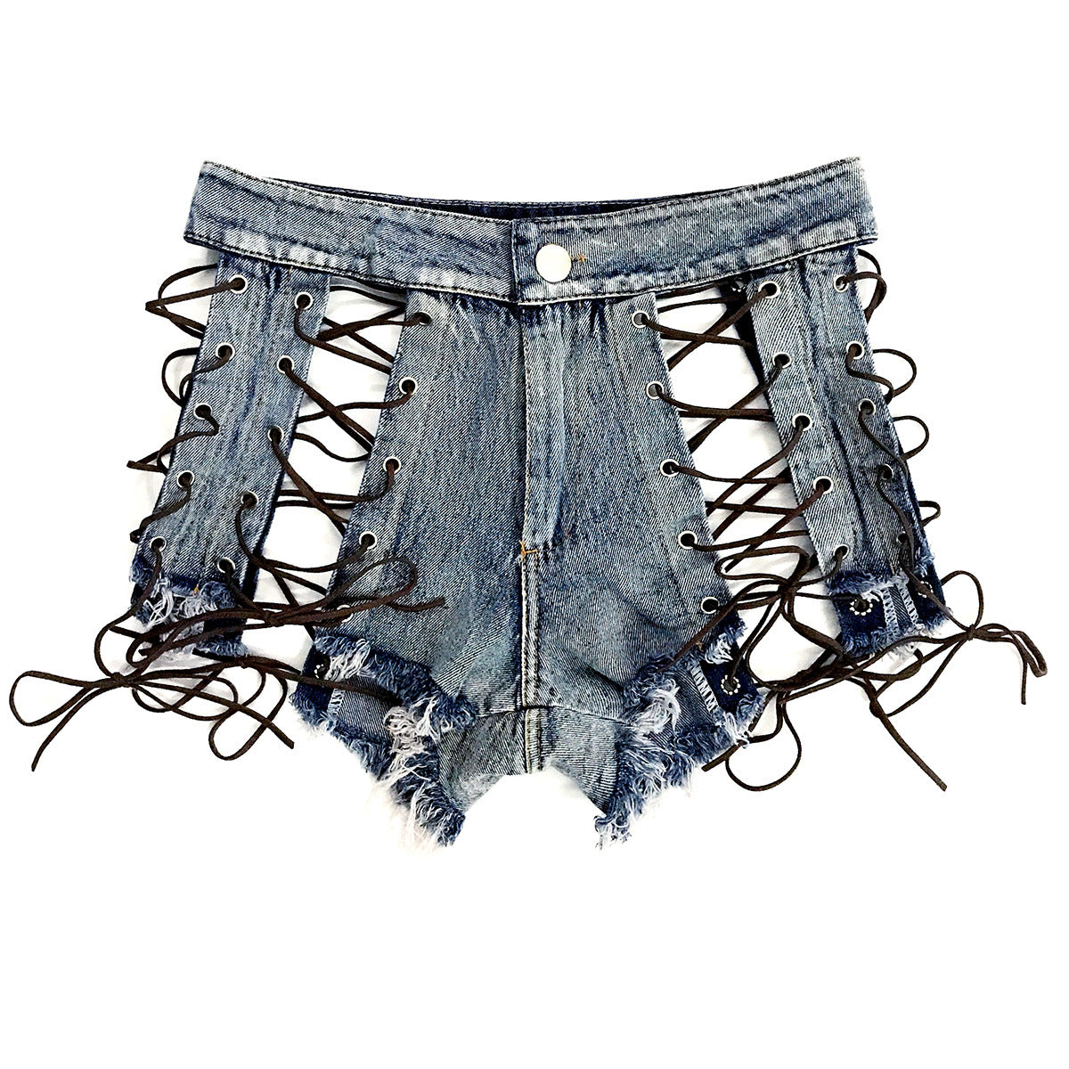 Summer Women's Sexy Low Waist Lace Up Denim Shorts