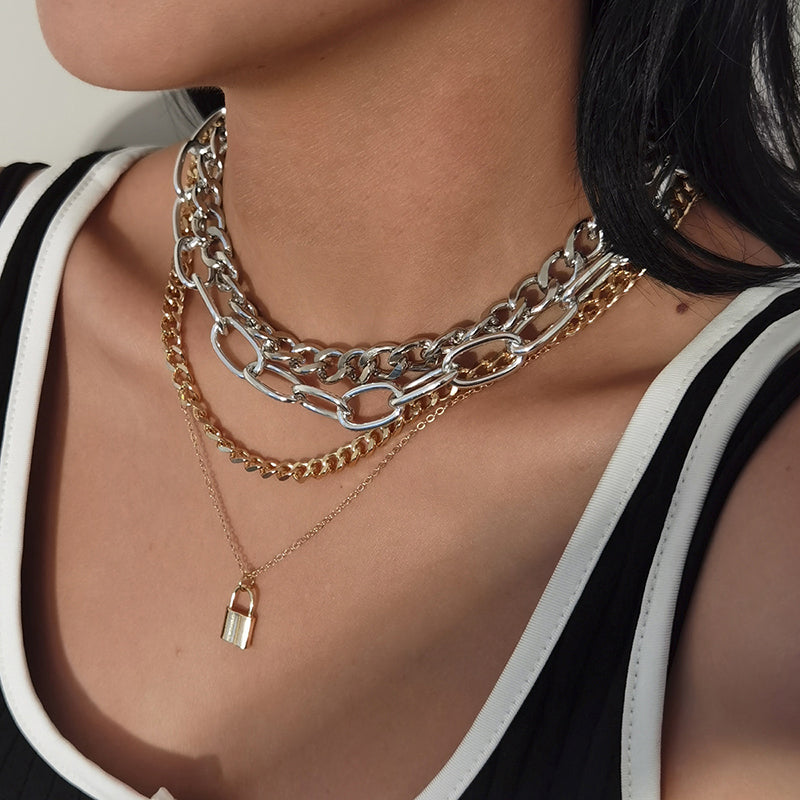 Punk Hip Hop Layered Necklace Set