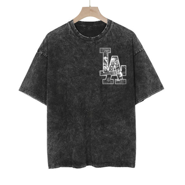 Los Angeles Graffiti Style Vintage Print Washed Distressed T-shirt