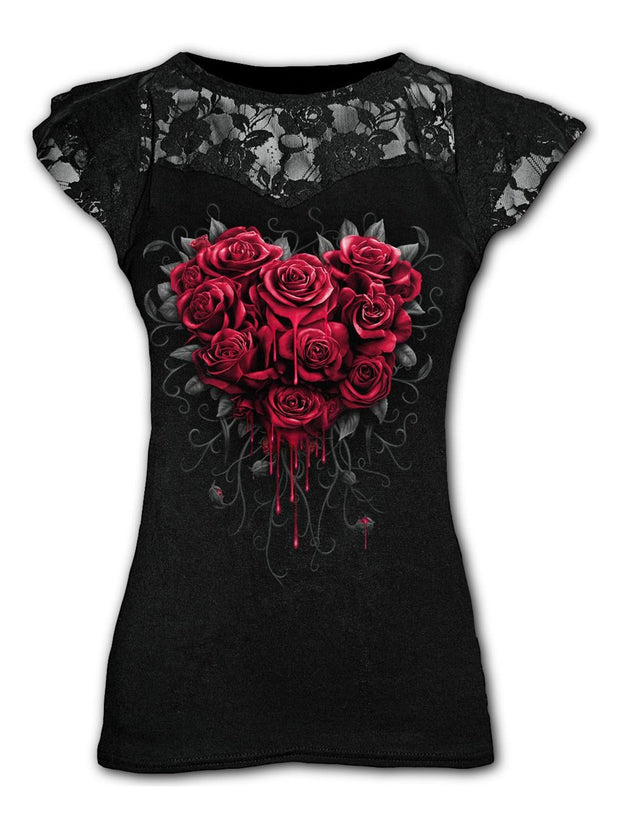 Sexy T-Shirt mit Spitzen- und Rosen-Print für Damen 