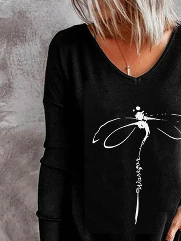 Dragonfly Printed Knitted Long Sleeve Top