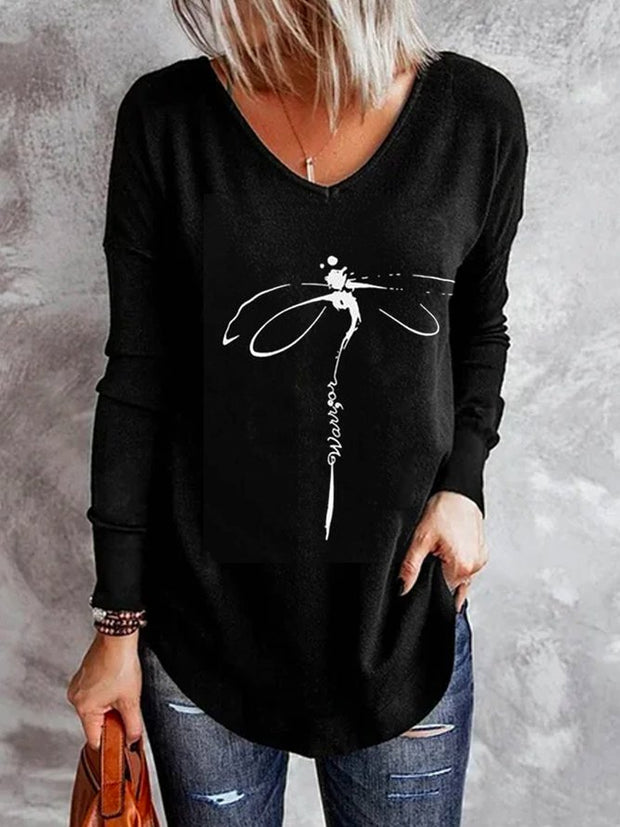 Dragonfly Printed Knitted Long Sleeve Top