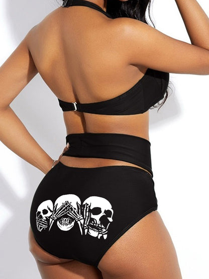 Dark Smile Skull Printed Sexy High Waist Bikini