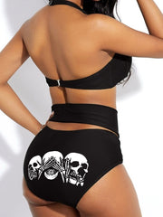 Dark Smile – Sexy Bikini mit hoher Taille und Totenkopf-Print