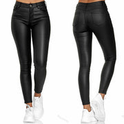 Solid Color Leather Tight Casual Ankle Banded Pants