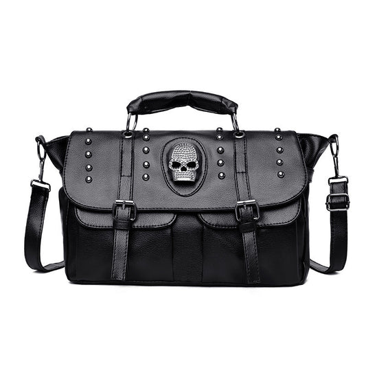 Punk Schwarze Handtasche mit Totenkopf und Nieten 