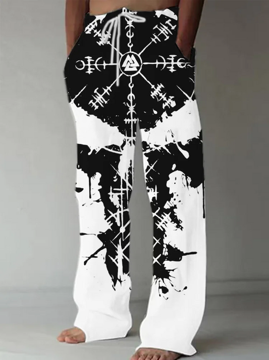 Freizeithose für Herren mit Wikinger-Vegvisir und Totenkopf in Kontrastfarbe