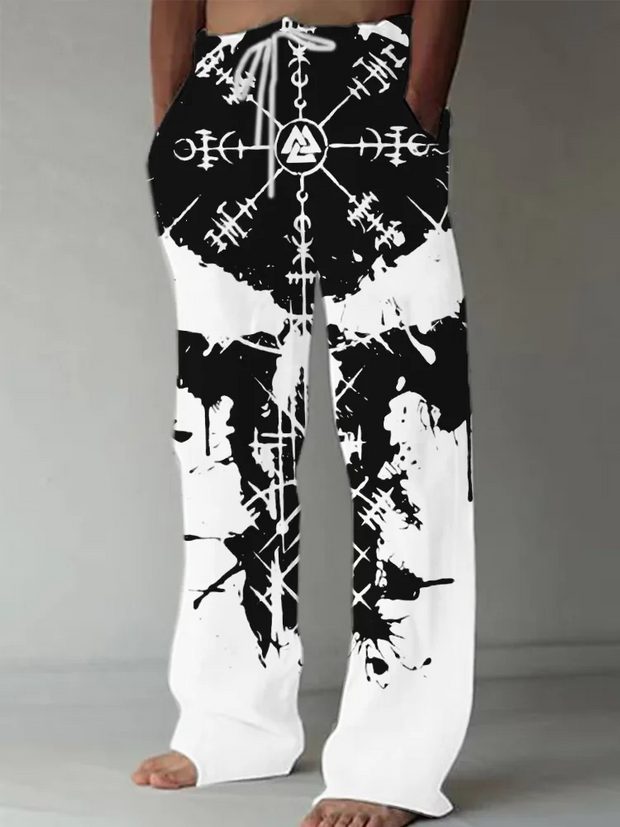 Men's Viking Vegvisir & Skull Contrast Color Casual Pants