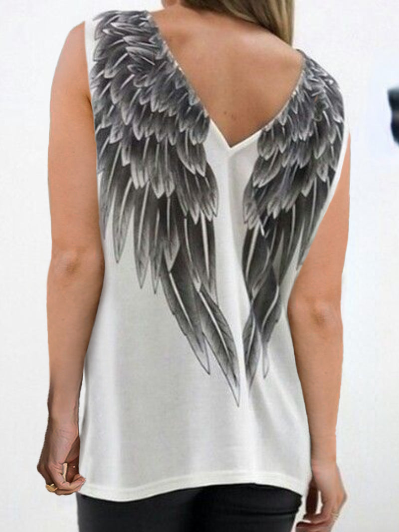 T-Shirt mit V-Ausschnitt und „Back Wings“-Aufdruck 