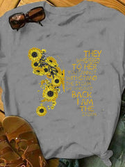 Sunflower Butterfly Letter Printed Short Sleeve T-shirt