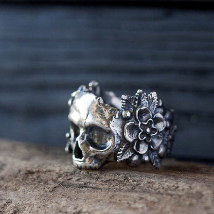 Punk-Blumen-Totenkopf-Ring 